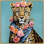 Canvas Schilderij incl. lijst 63x63cm Glitter & glans finish Cheetah