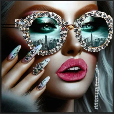 Canvas Schilderij incl. lijst 63x63cm Glitter & glans finish Lady NYC