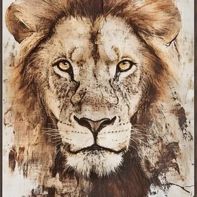 Canvas Schilderij incl. lijst 80x120cm Handgeschilderd 'Leeuwenkop'