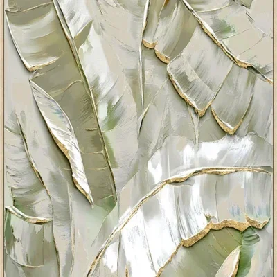 Canvas Schilderij incl. lijst 80x120cm Handgeschilderd 'Palmbladeren'
