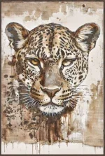 Canvas Schilderij incl. lijst 80x120cm Handgeschilderd 'Panterkop'