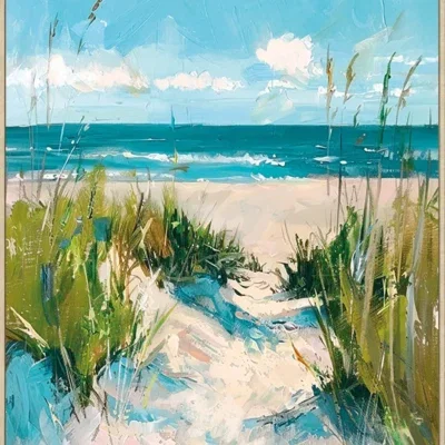 Canvas Schilderij incl. lijst 80x120cm Handgeschilderd 'Strand'