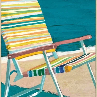 Canvas Schilderij incl. lijst 80x120cm Handgeschilderd 'Strandstoel'