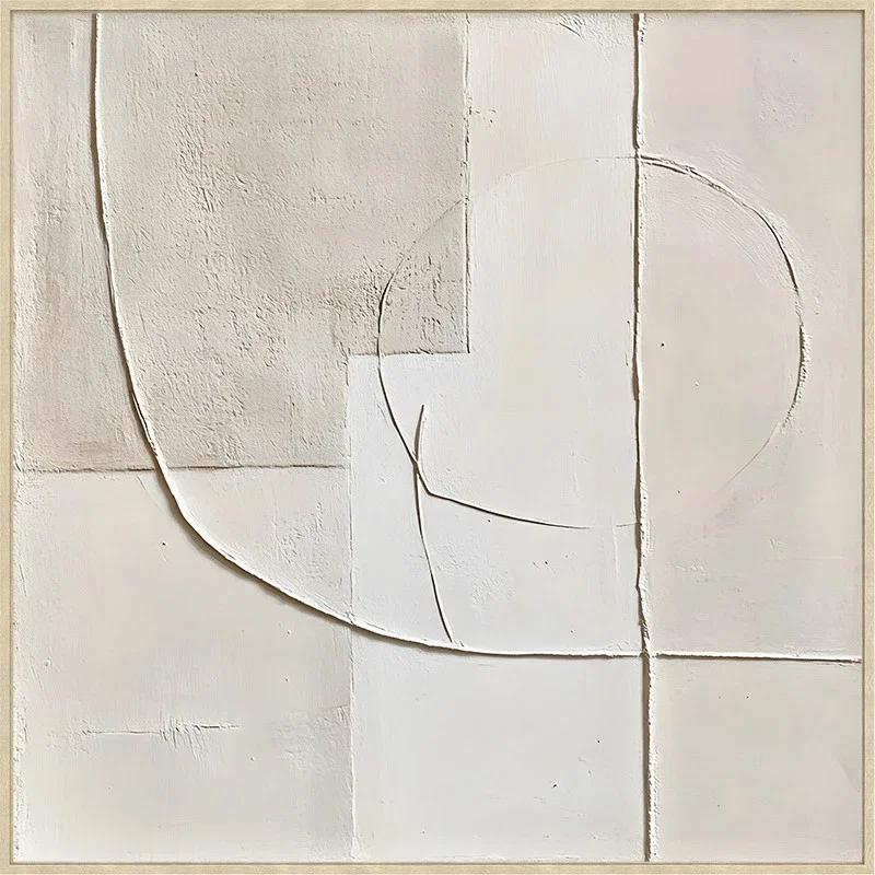 Canvas Schilderij incl. lijst Japandi 60x60cm Handgeschilderd 'Artestiek wit'