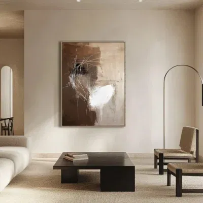 Canvas Schilderij met beige en bruin tinten Witte cirkel