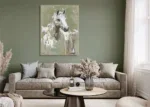 Canvas Schilderij met groene tinten met Paardenhoofd