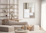 Canvas Schilderij Japandi wit met beige tinten met Gewoven vlakken 1