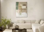 Canvas Schilderij wit met groen en beige tinten