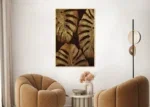 Canvas Schilderij Zwart met Gouden Bladeren