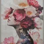 Canvas incl. lijst 80x120cm Handgeschilderd 'Bloemenvrouw'