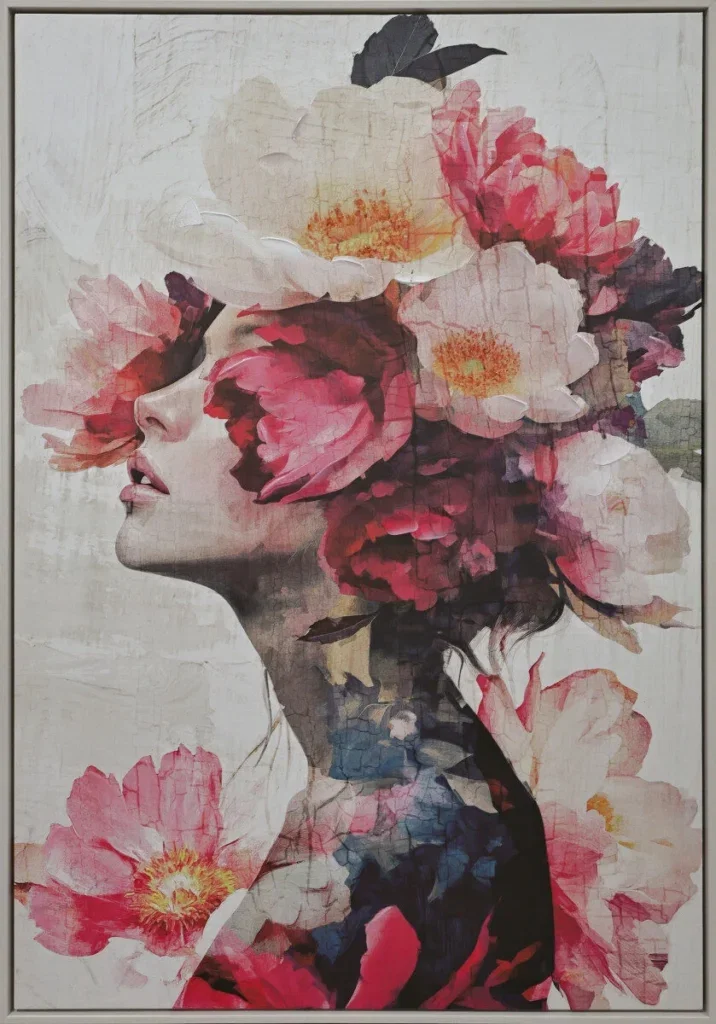 Canvas incl. lijst 80x120cm Handgeschilderd 'Bloemenvrouw'