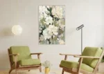 Canvas schilderij met lijst witte bloemen met groen tinten 80x120cm