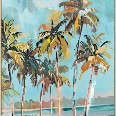 Canvas incl. lijst 80x120cm Handgeschilderd 'Palmbomen'