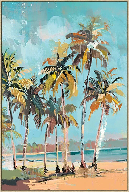 Canvas incl. lijst 80x120cm Handgeschilderd 'Palmbomen'