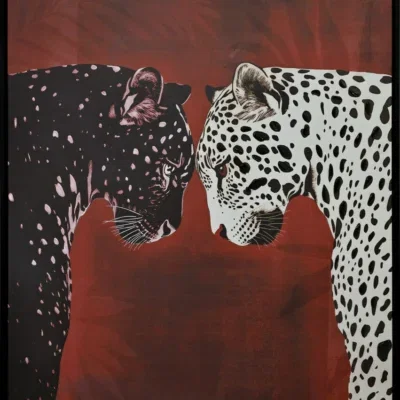 Canvas incl. lijst 80x120cm Handgeschilderd 'Panters'