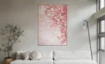 Canvas incl. lijst 80x120cm Handgeschilderd 'Roze bloemen'.