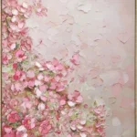 Canvas incl. lijst 80x120cm Handgeschilderd 'Roze bloemen'