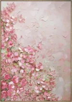 Canvas incl. lijst 80x120cm Handgeschilderd 'Roze bloemen'
