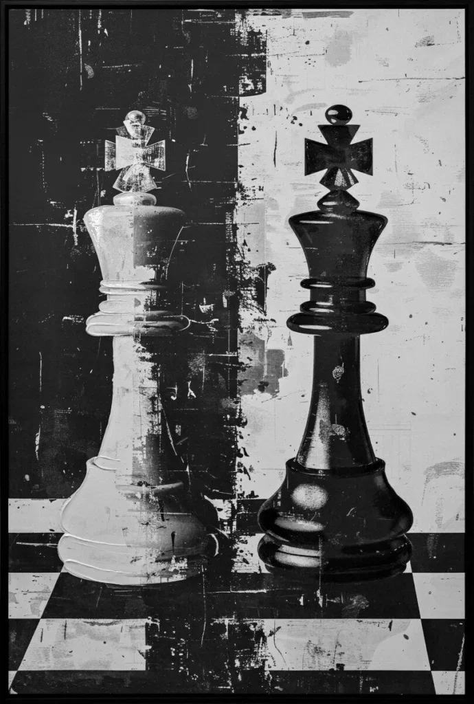 Canvas incl. lijst 80x120cm Handgeschilderd 'Schaken'
