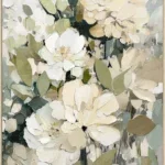 Canvas incl. lijst 80x120cm Handgeschilderd 'Witte bloemen'