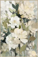 Canvas incl. lijst 80x120cm Handgeschilderd 'Witte bloemen'