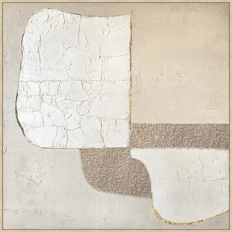 Canvas incl. lijst Japandi 100x100cm Handgeschilderd 'Vlakken'