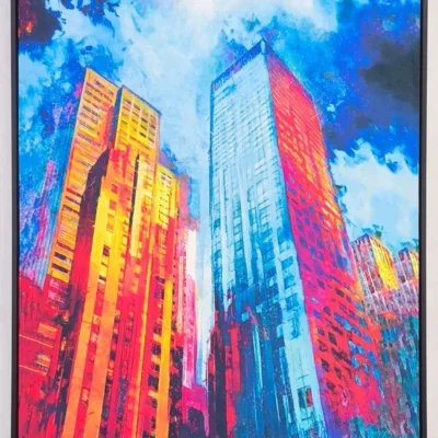 Fluweel geprint Schilderij incl. lijst 83x123cm 'City'