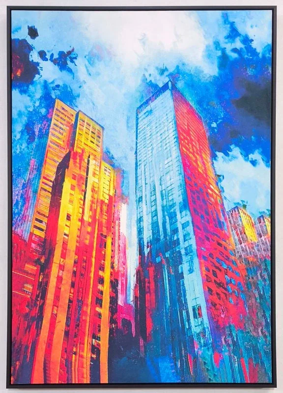 Fluweel geprint Schilderij incl. lijst 83x123cm 'City'