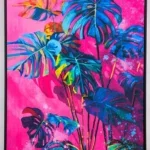Fluweel geprint incl. lijst 83x123cm 'Blue plant'