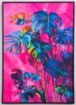 Fluweel geprint incl. lijst 83x123cm 'Blue plant'