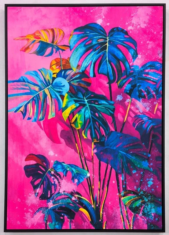 Fluweel geprint incl. lijst 83x123cm 'Blue plant'