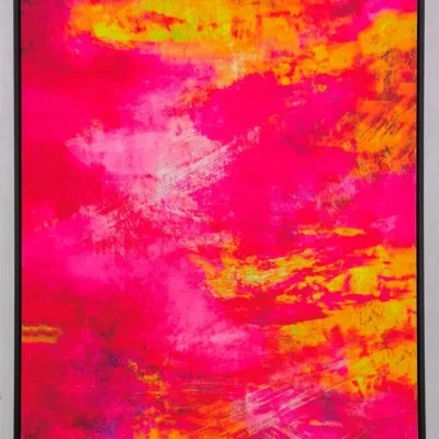 Fluweel geprint incl. lijst 83x123cm 'Pink Power'