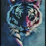 Fluweel geprint incl. lijst 83x123cm 'Tijger'