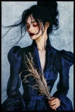 Fluweel geprint incl. lijst 83x123cm 'Vrouw in blauwe jurk'