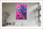 Fluweel geprint roze tinten met blauwe planten