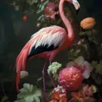 Glasschilderij 110x160cm Flamingo met bloemen