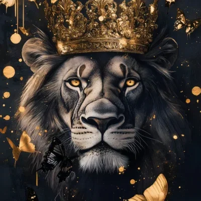 Glasschilderij 110x160cm Leeuw met kroon