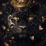 Glasschilderij 110x160cm Zwarte panter met kroon