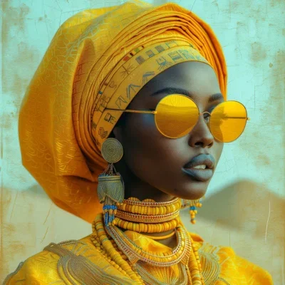 Glasschilderij 120x120cm 3D Vrouw geel/goud