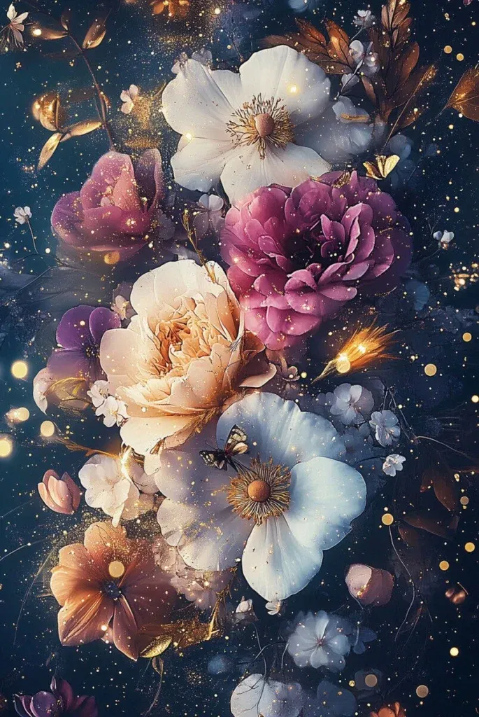 Glasschilderij 120x80cm Bloemen met lichtjes