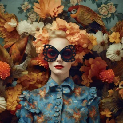 Glasschilderij 120x80cm Dame met vlinderbril