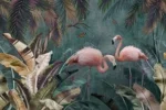 Glasschilderij 120x80cm Flamingo's in het woud