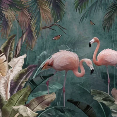 Glasschilderij 120x80cm Flamingo's in het woud