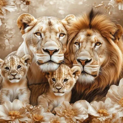 Glasschilderij 120x80cm Getekende leeuwen 2 welpjes