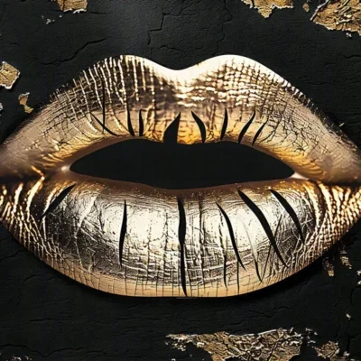 Glasschilderij 120x80cm Gouden lippen