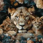 Glasschilderij 120x80cm Liggende tijgers tussen de bloemen