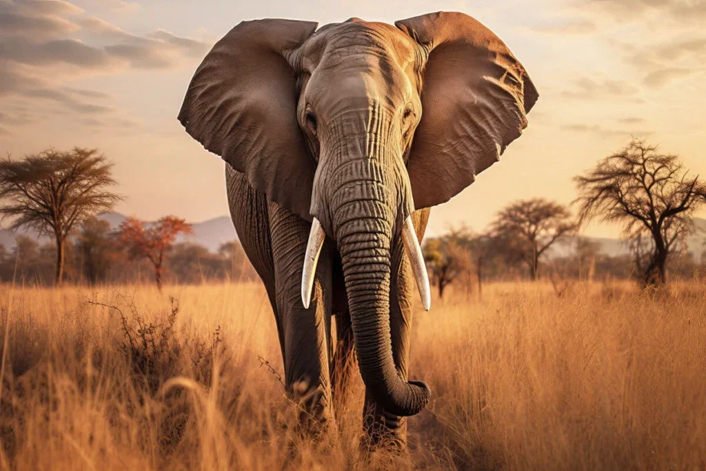 Glasschilderij 120x80cm Olifant op de savanne