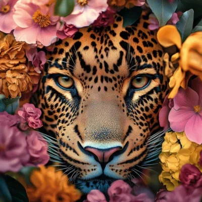 Glasschilderij 120x80cm Panter in bloemenzee