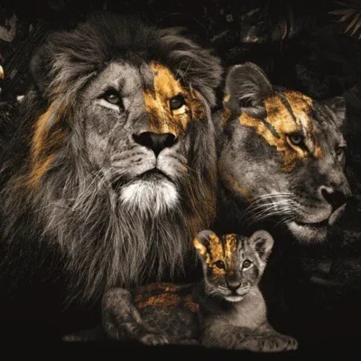 Glasschilderij 160x110cm Leeuwenfamilie met 1 welpje