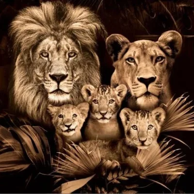 Glasschilderij 160x110cm Leeuwenfamillie met drie welpen